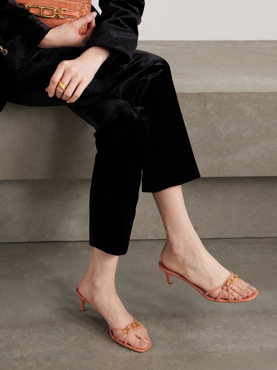 Whitney embellished croc-effect leather mules