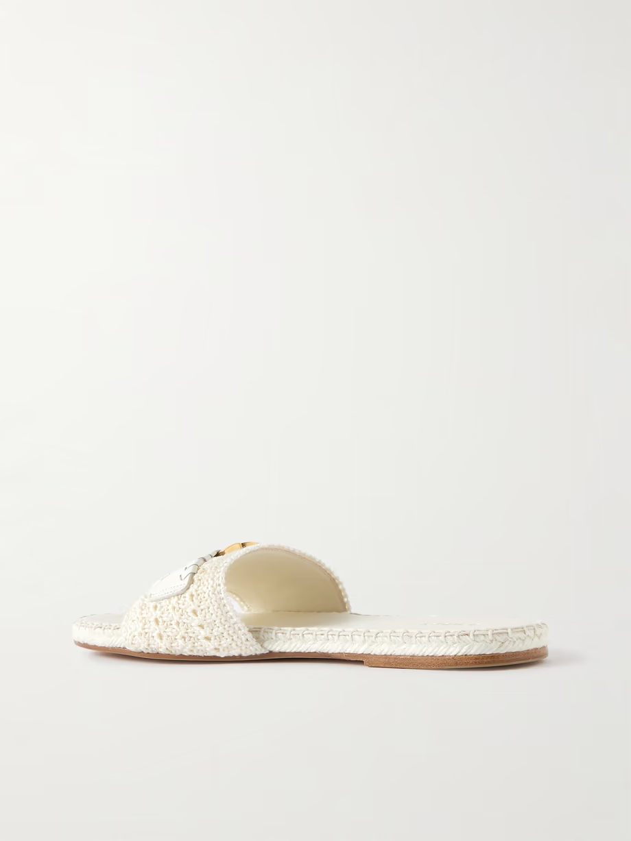 Marcie leather-trimmed crocheted slides