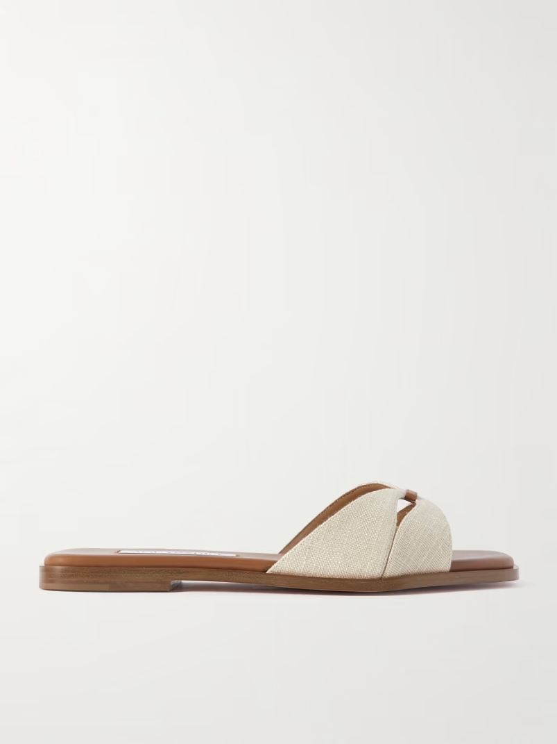 Villette leather-trimmed canvas slides