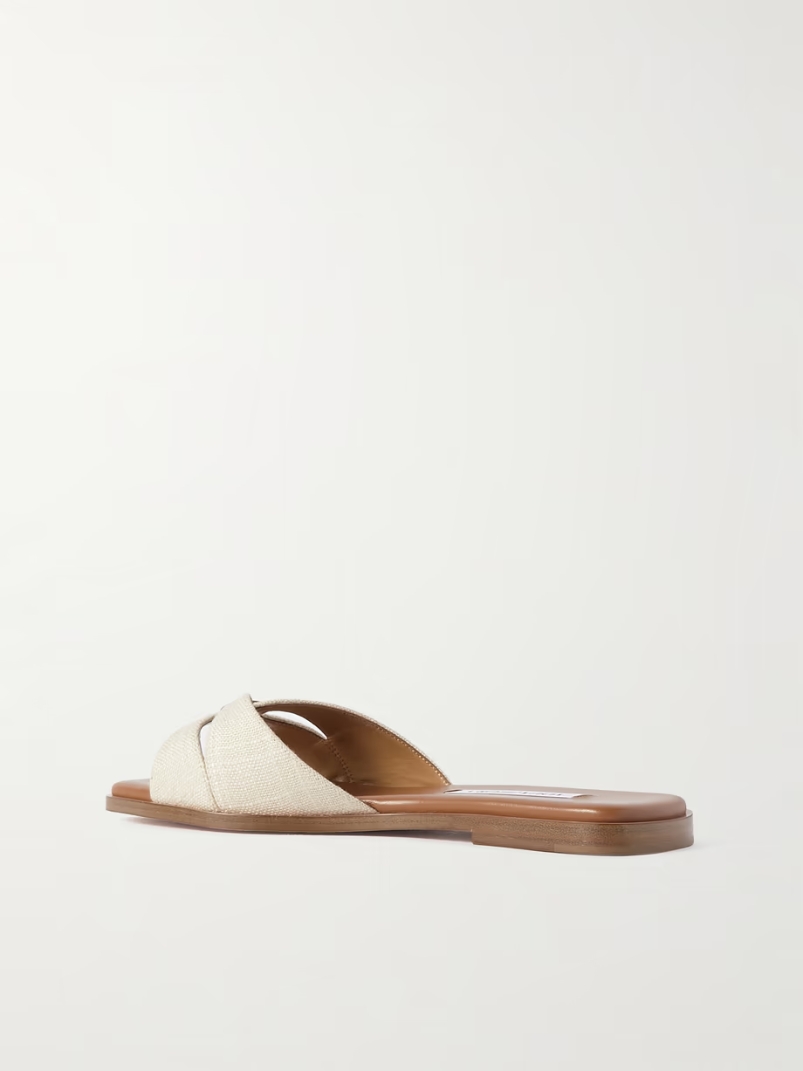 Villette leather-trimmed canvas slides