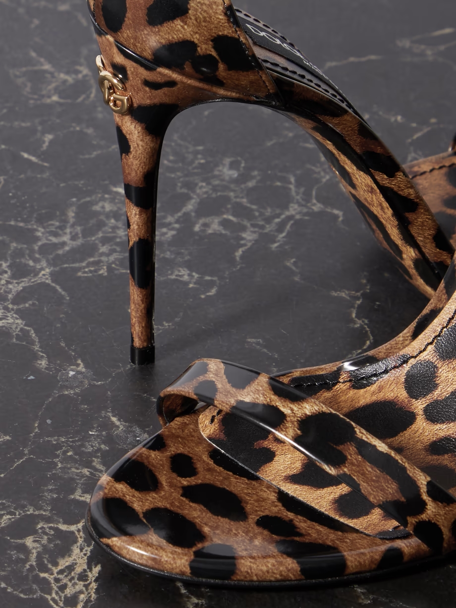 Leopard-print patent-leather sandals