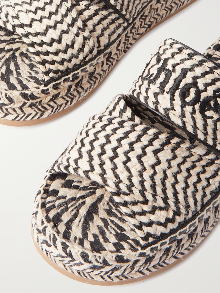 Mila embroidered leather-trimmed raffia espadrilles