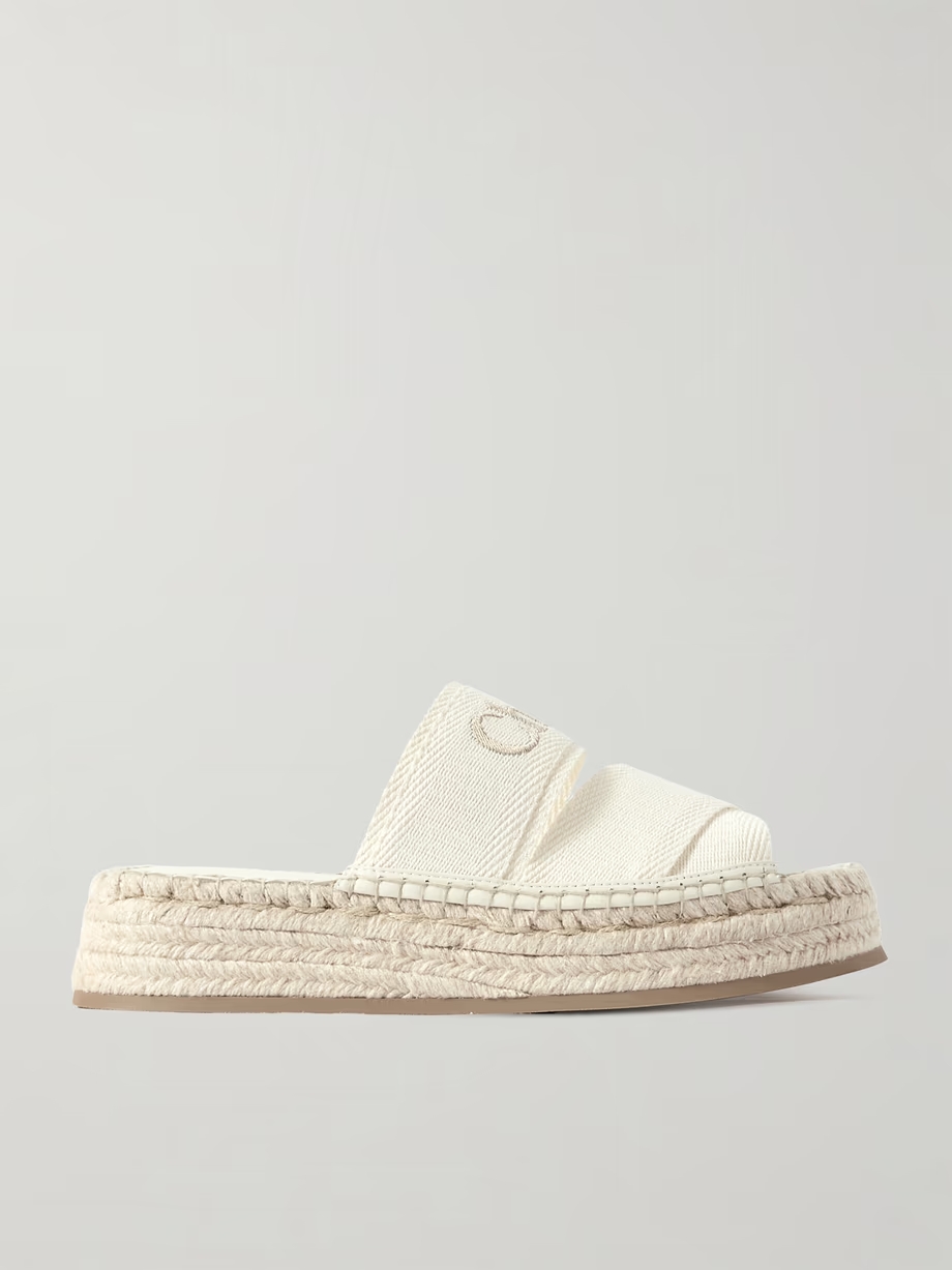 Mila logo-embroidered canvas espadrille slides