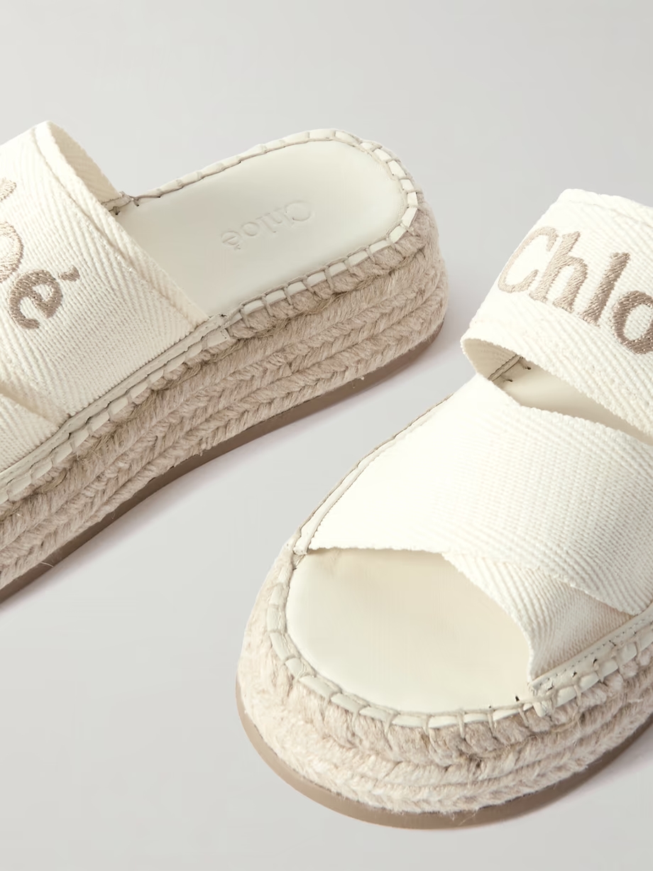 Mila logo-embroidered canvas espadrille slides