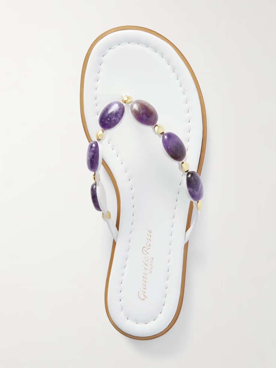 Shanti embellished leather flip flops