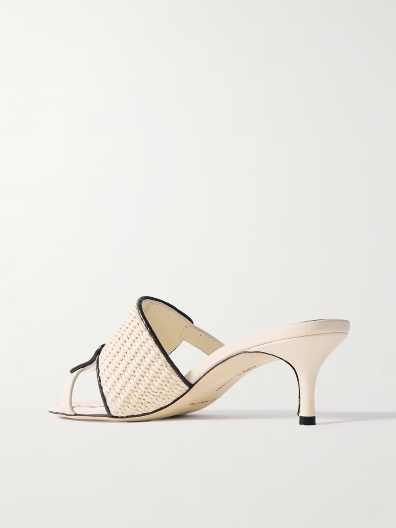 Fabiolamu 50 cutout leather-trimmed two-tone raffia mules