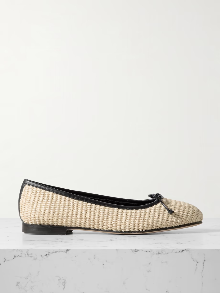 Veralli leather-trimmed raffia ballet flats