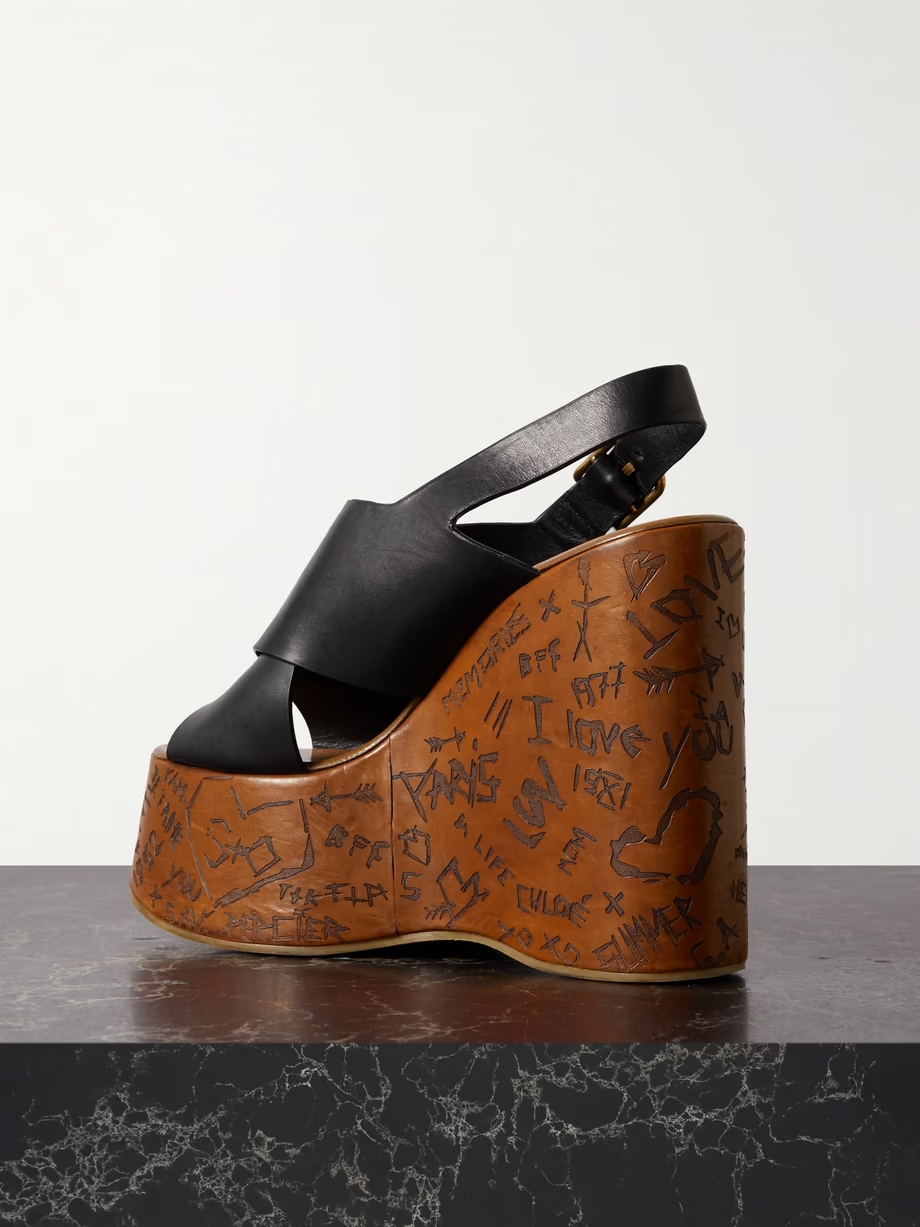 Maxime leather slingback platform wedge sandals