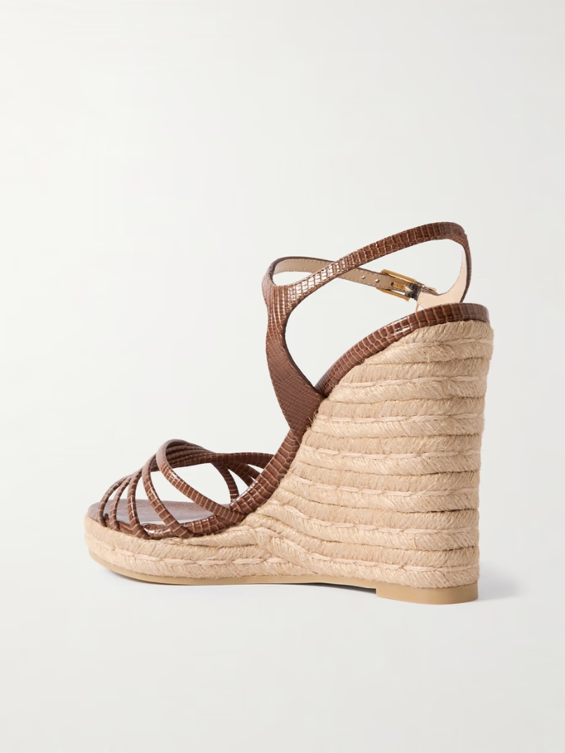 Cabana embellished lizard-effect leather espadrille wedge sandals