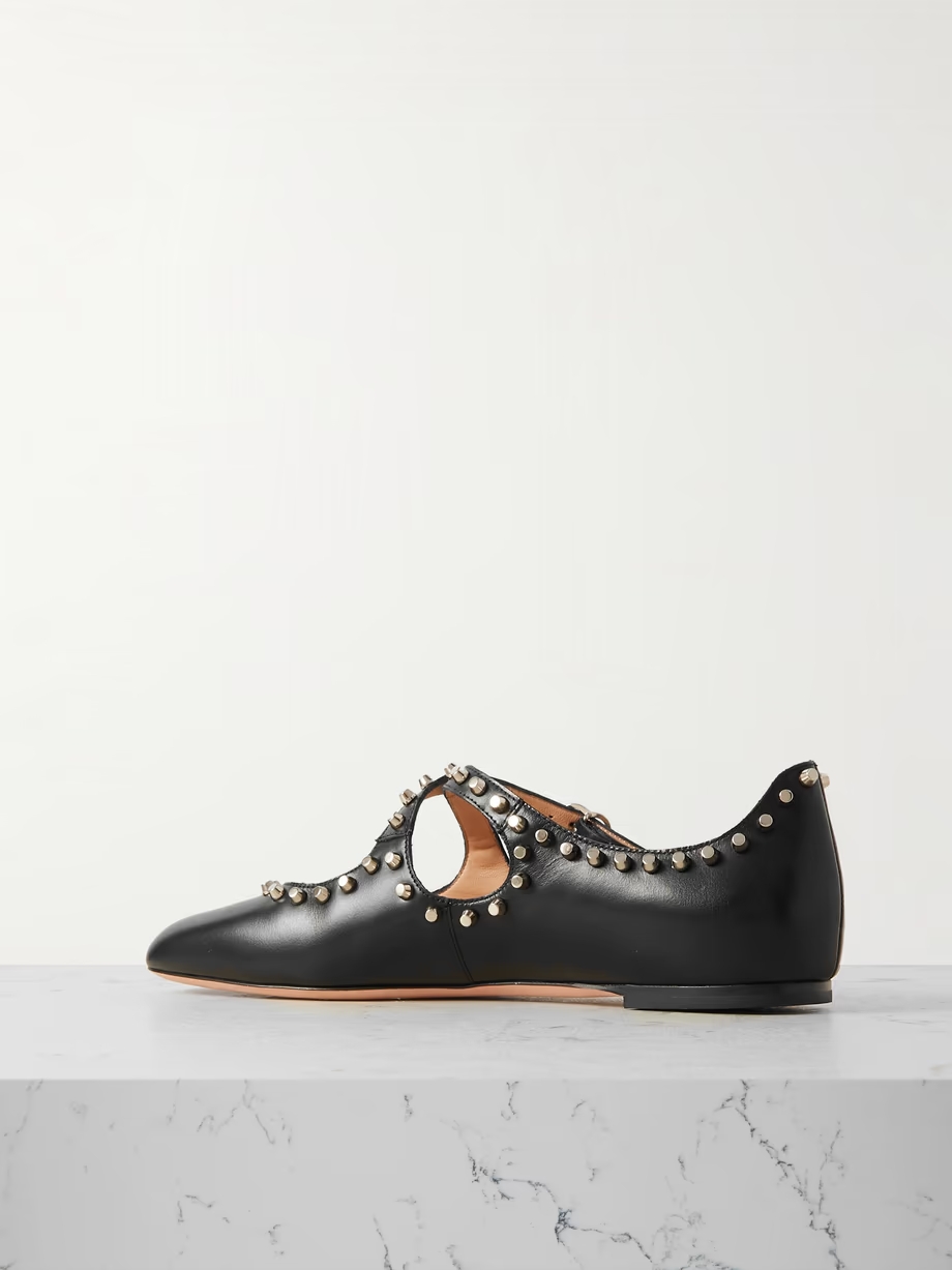 Embellished studded leather ballet flats