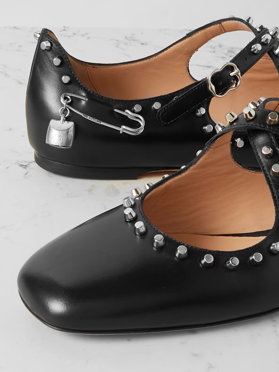 Embellished studded leather ballet flats