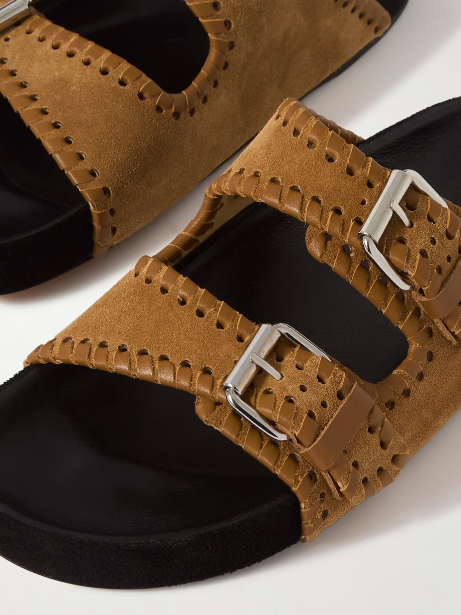 Lennyo leather-trimmed suede slides