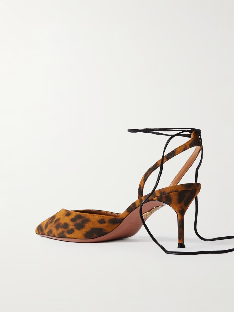 Beyond leather-trimmed leopard-print suede pumps