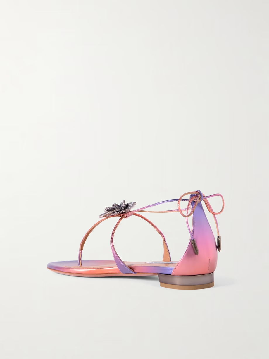 Orchid crystal-embellished metallic leather sandals