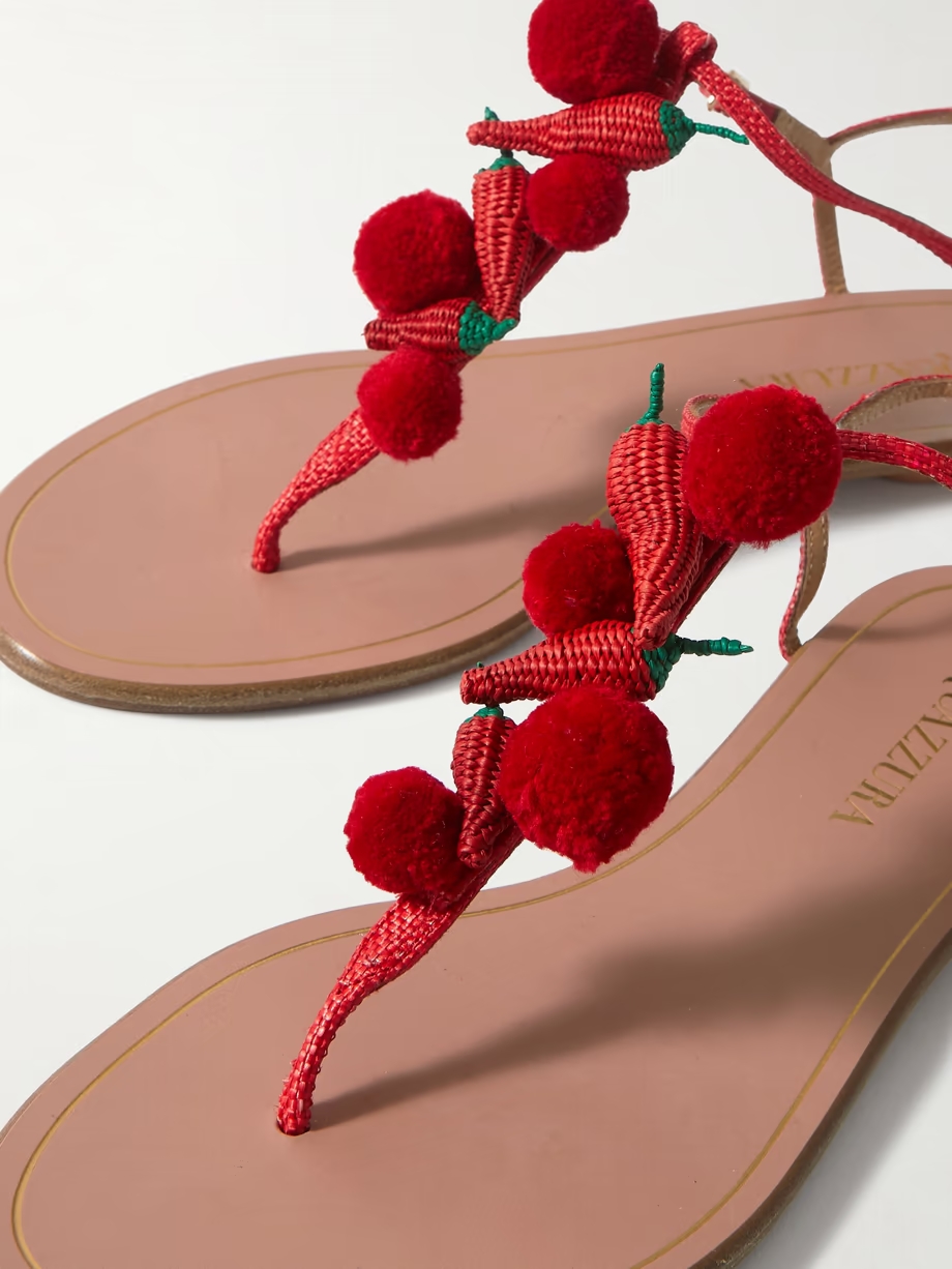 Chilli embellished raffia sandals