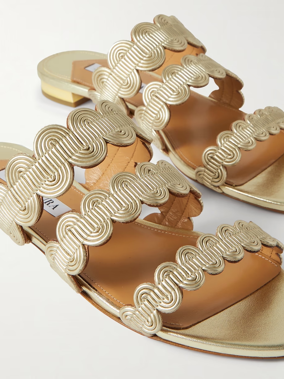 Wavy metallic leather slides