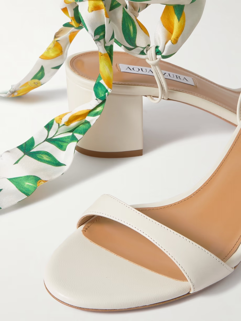 Twilly 50 printed silk twill-trimmed leather sandals