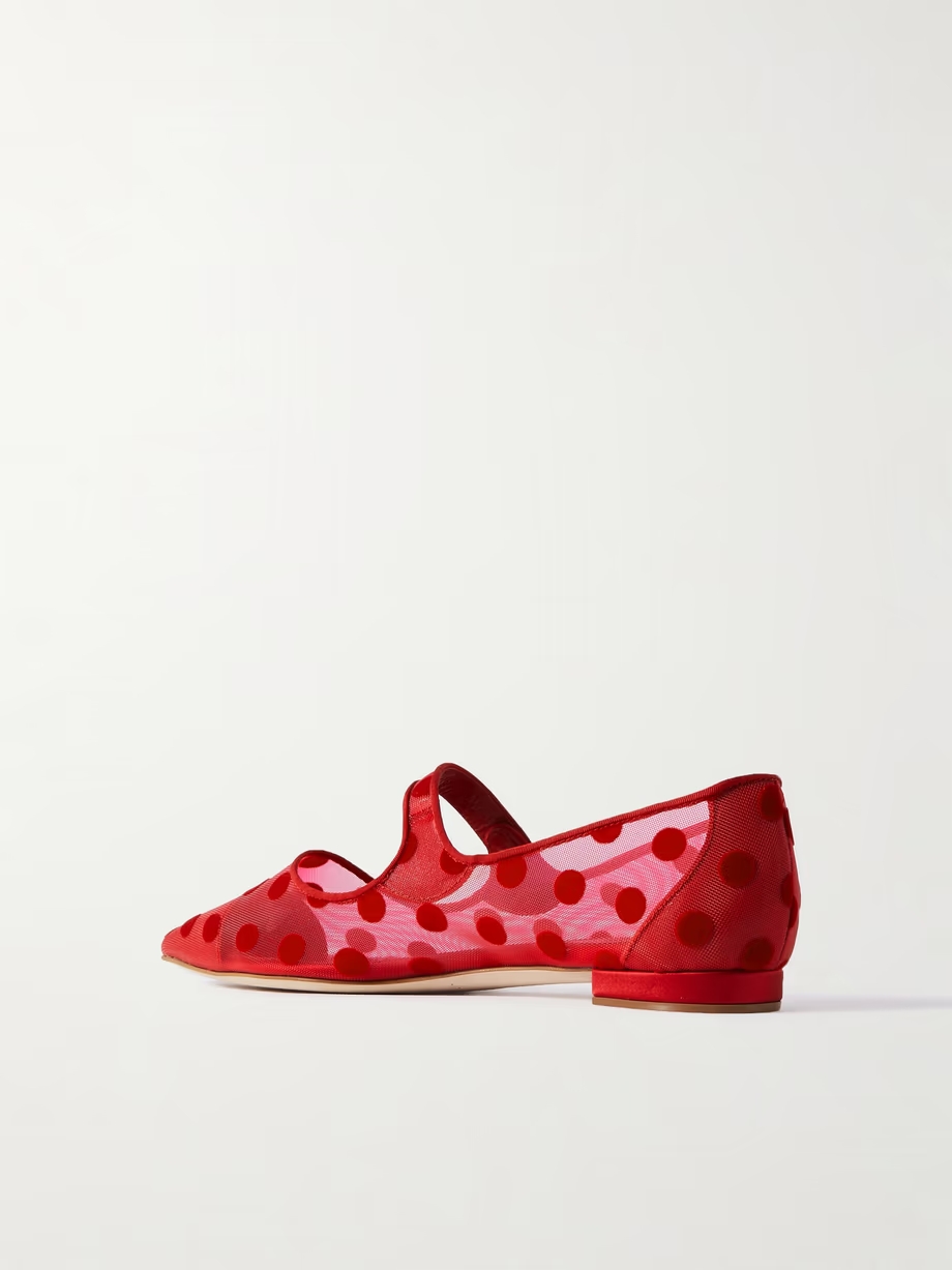 Campari grosgrain-trimmed flocked mesh ballet flats