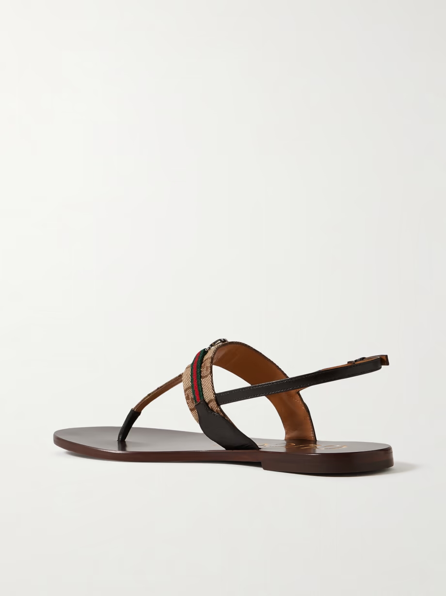 Kika logo-embellished webbing and leather-trimmed canvas-jacquard sandals