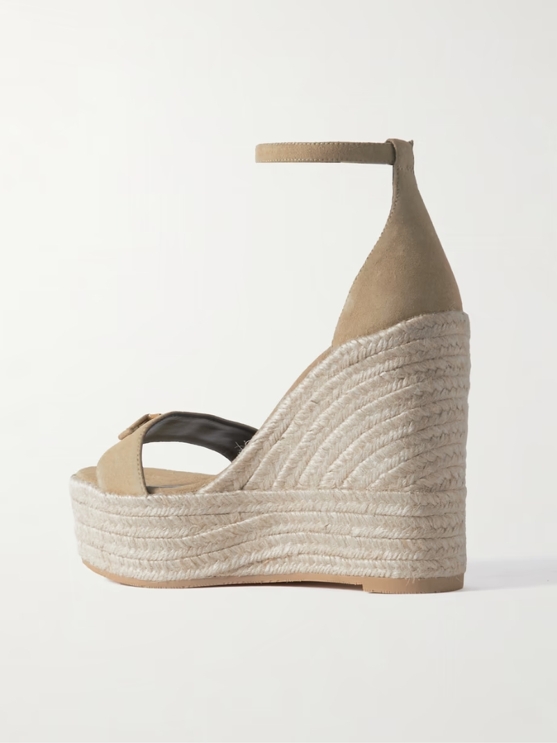 Embellished suede espadrille wedge sandals