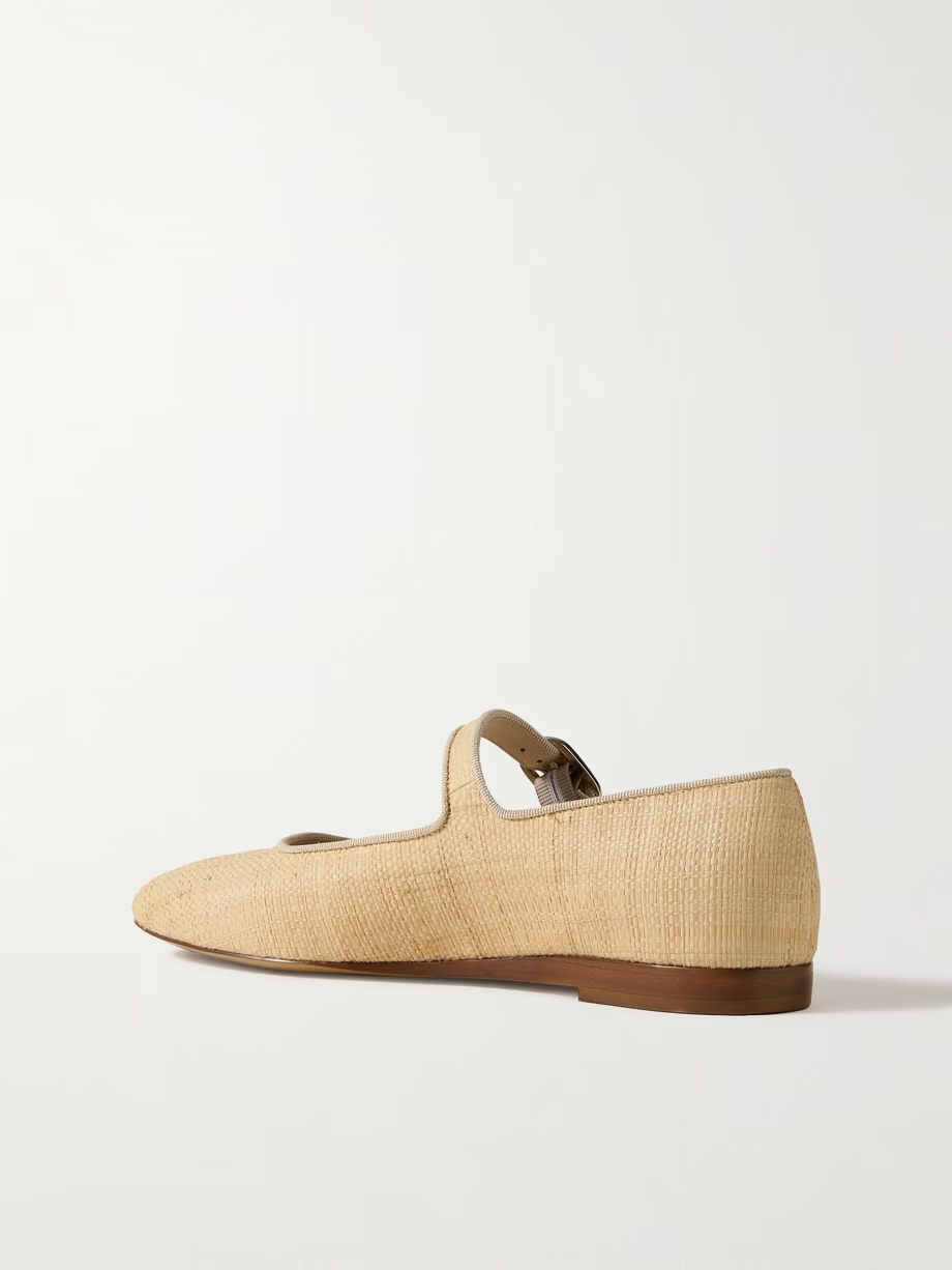 Grosgrain-trimmed raffia Mary Jane ballet flats