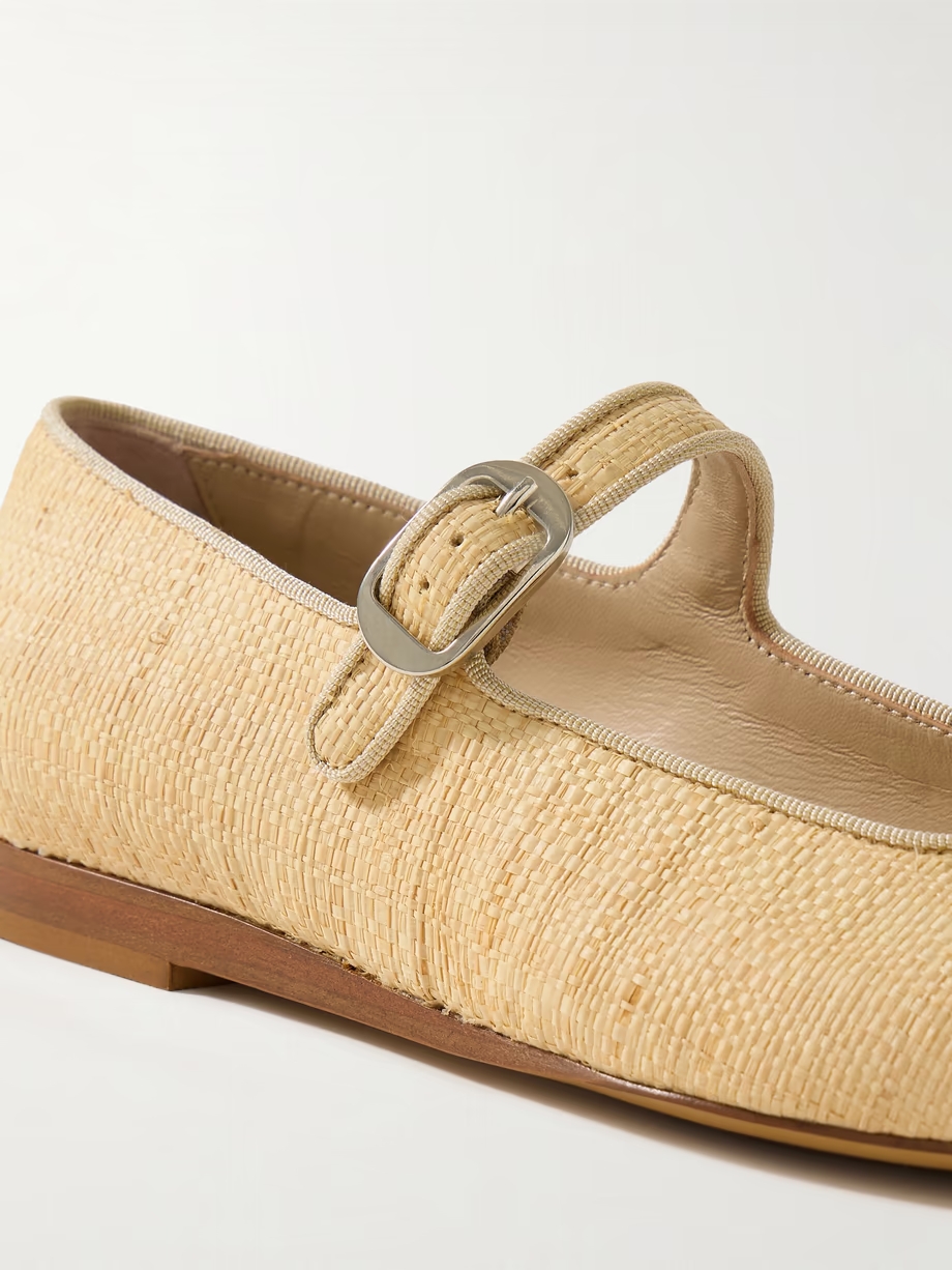 Grosgrain-trimmed raffia Mary Jane ballet flats