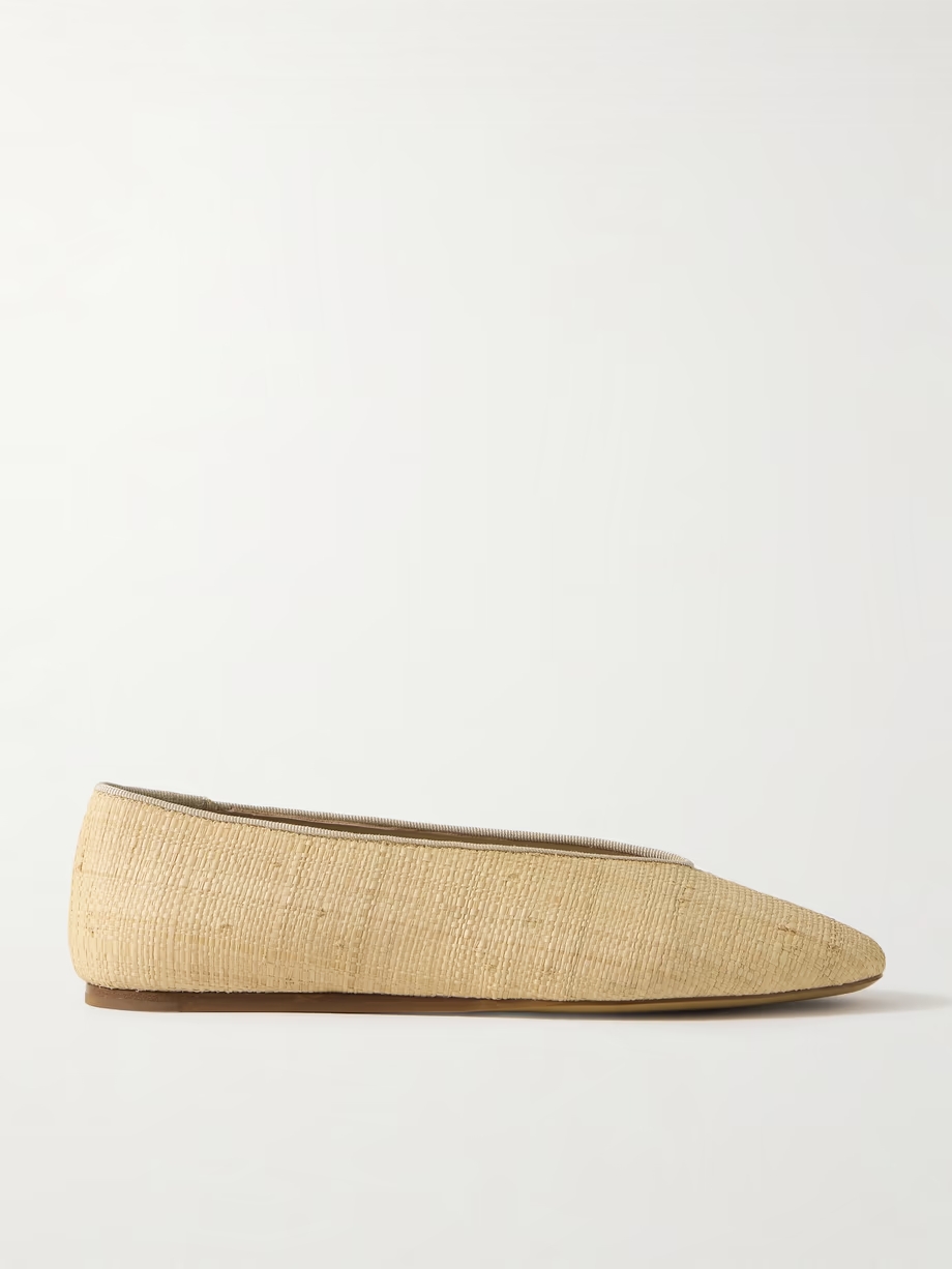 Regency grosgrain-trimmed raffia ballet flats