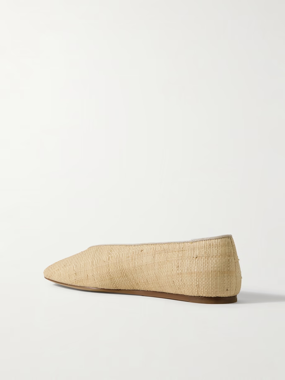 Regency grosgrain-trimmed raffia ballet flats