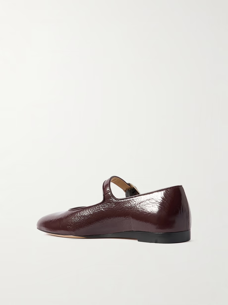 Crinkled patent-leather Mary Jane ballet flats