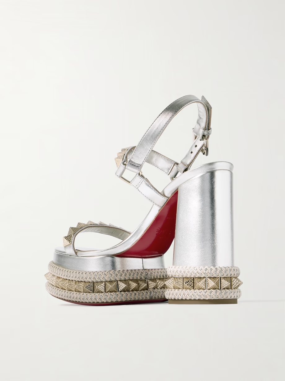 Superclou 130 braided-trimmed studded metallic leather platform sandals