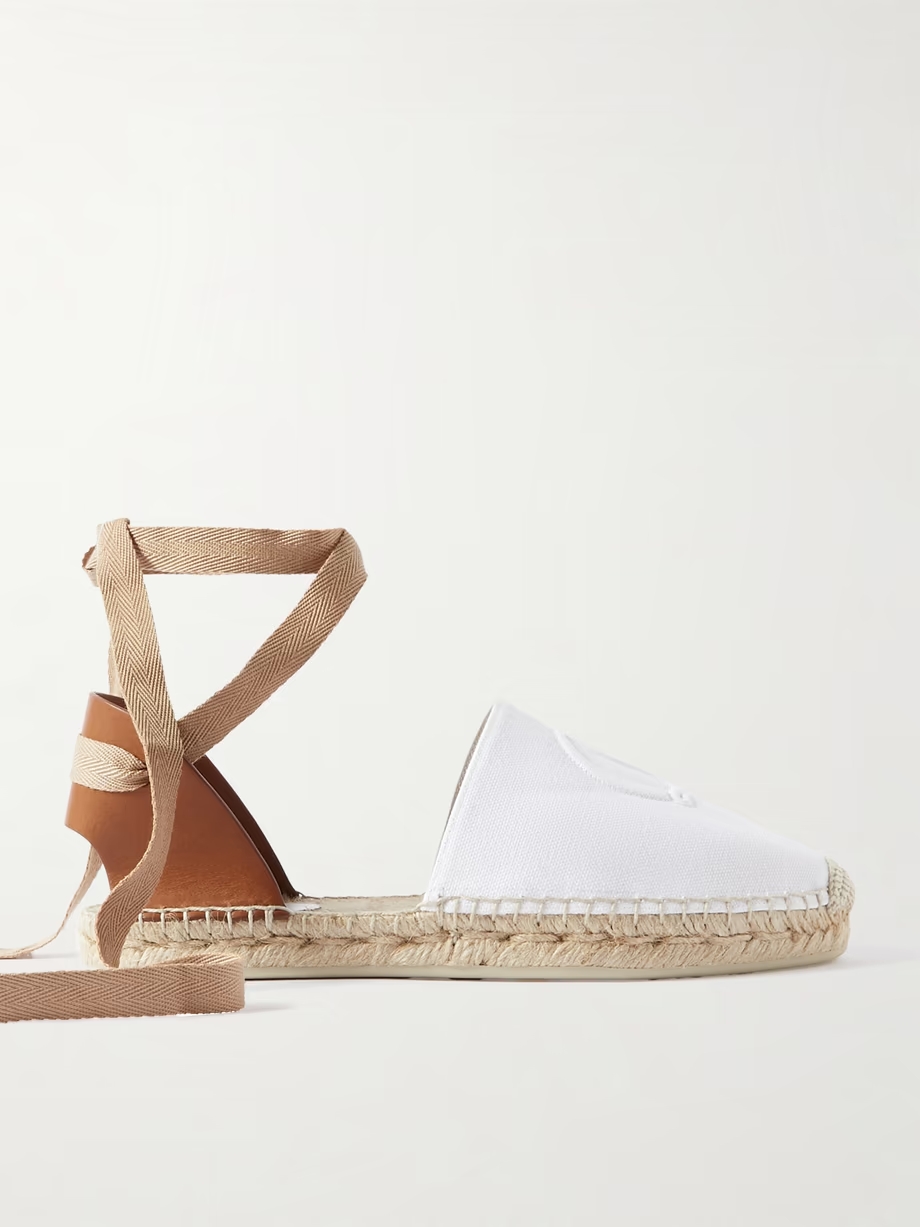 Nanou Lace tie-detailed grosgrain-trimmed leather and canvas espadrilles