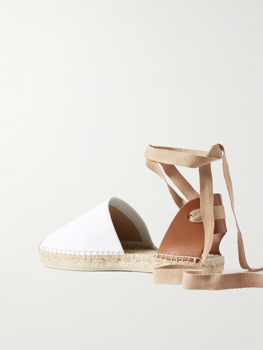 Nanou Lace tie-detailed grosgrain-trimmed leather and canvas espadrilles