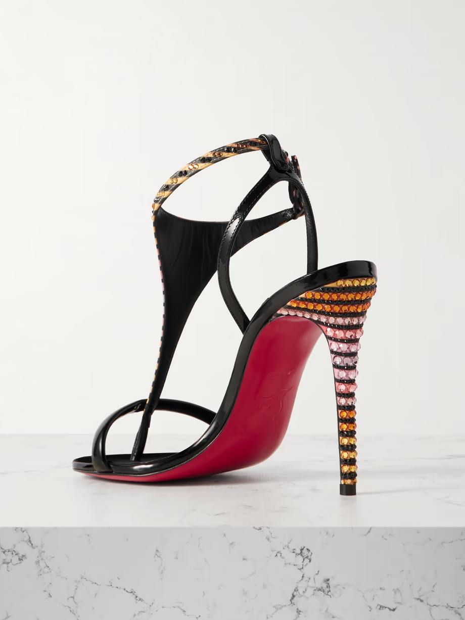 Athina 100 patent leather-trimmed crystal-embellished striped satin sandals