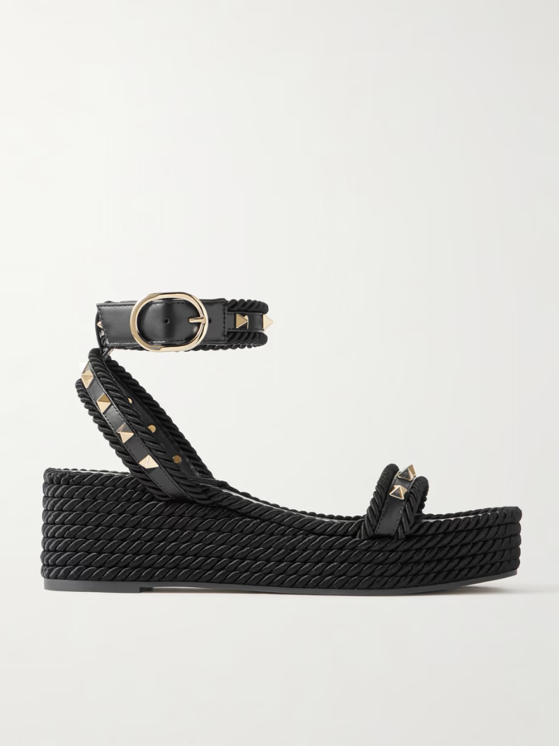 Rockstud Torchon 60 leather and silk rope platform espadrilles