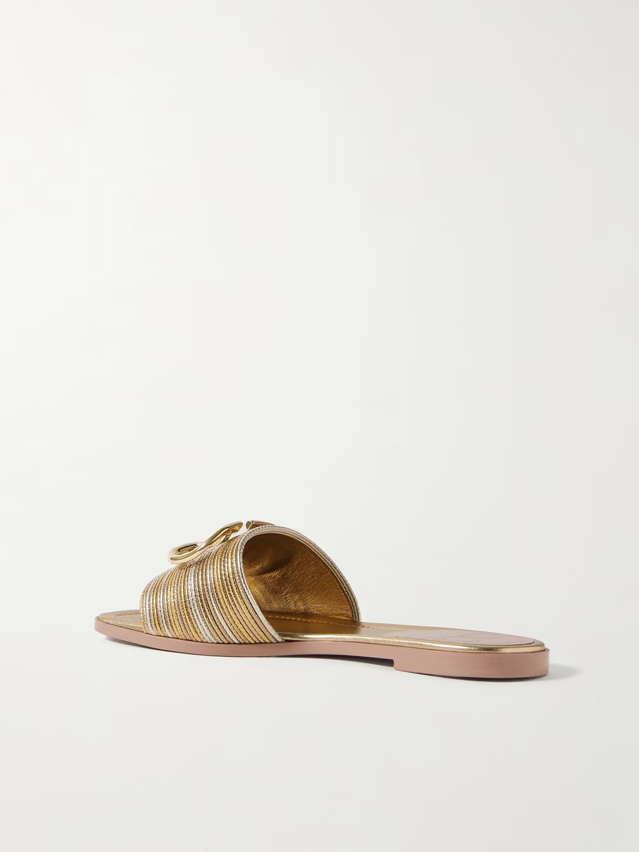 VLOGO metallic leather slides