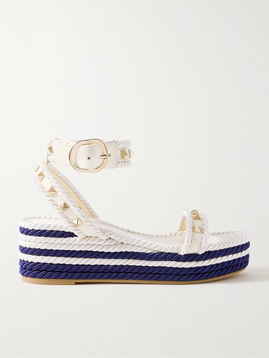 Rockstud Torchon 60 leather and silk rope platform espadrilles