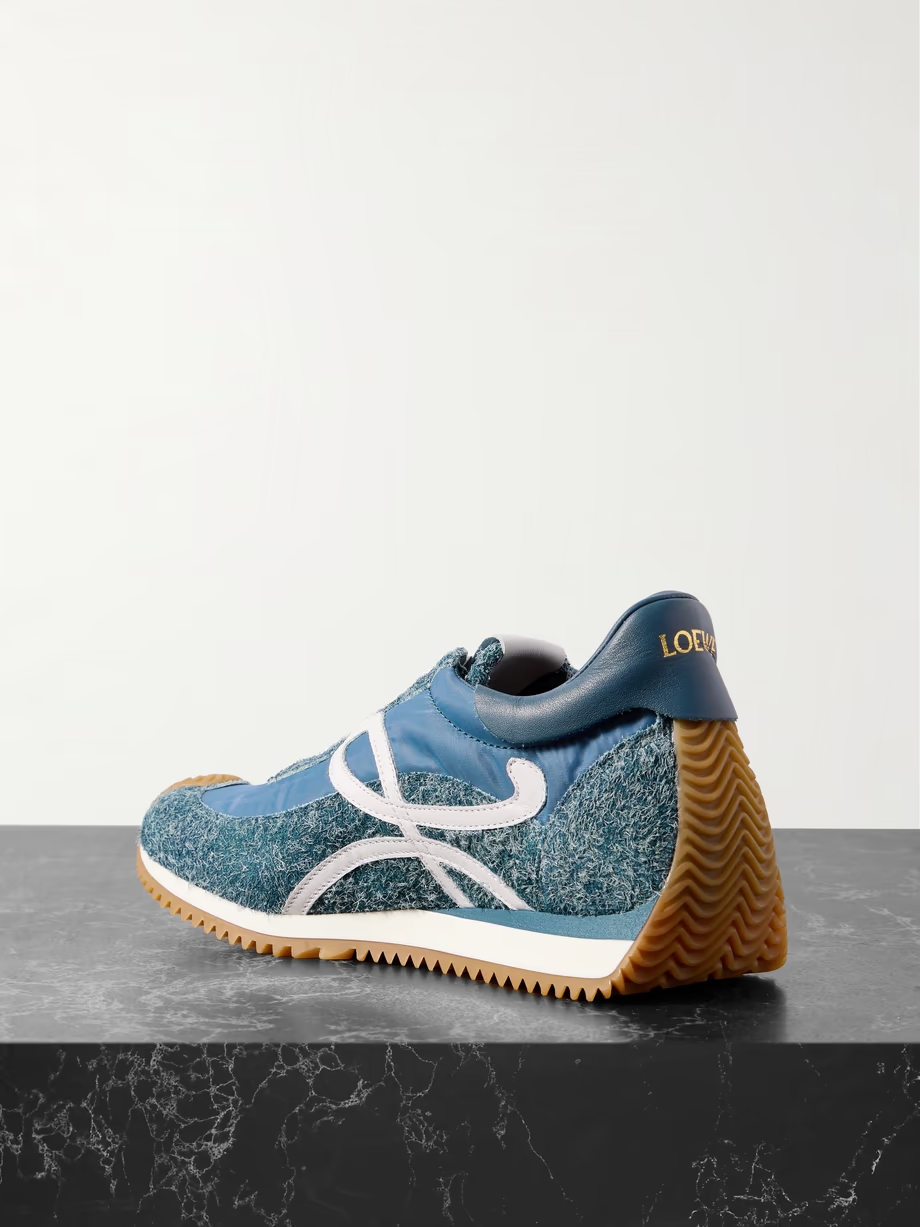 Flow Runner leather-trimmed shell and brushed suede sneakers