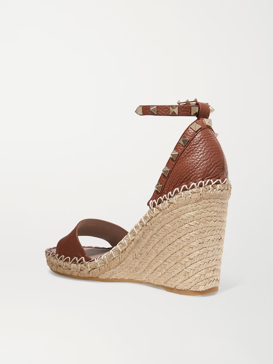 Rockstud 105 textured-leather espadrille wedge sandals