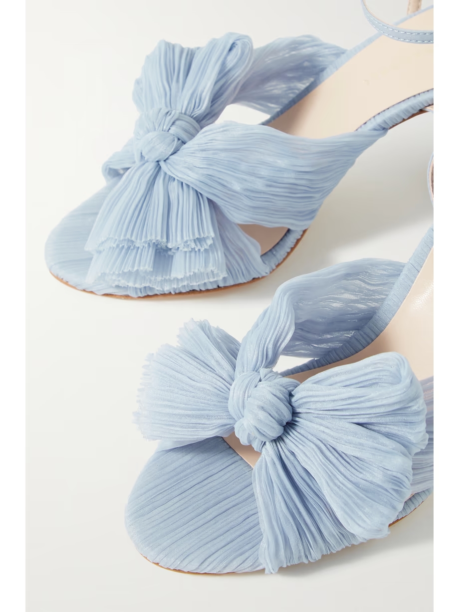 Camellia bow-embellished plissé-organza sandals