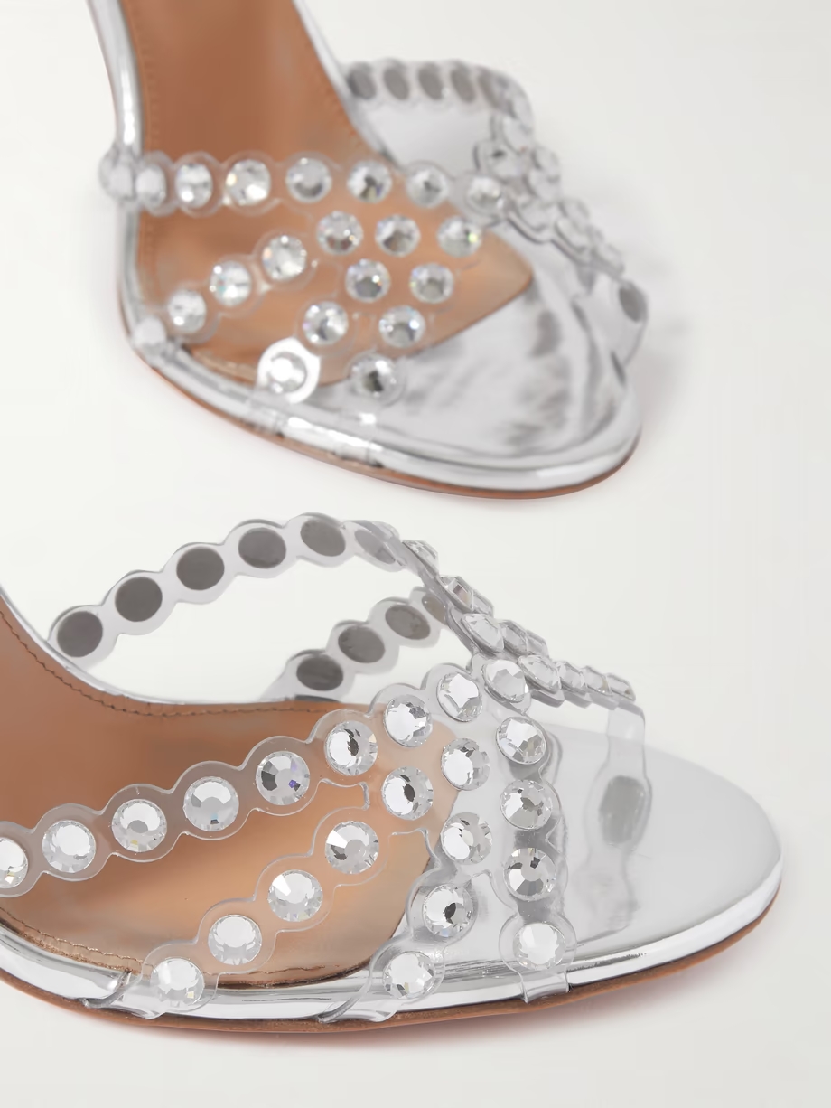 Tequila 105 crystal-embellished PVC and metallic leather sandals