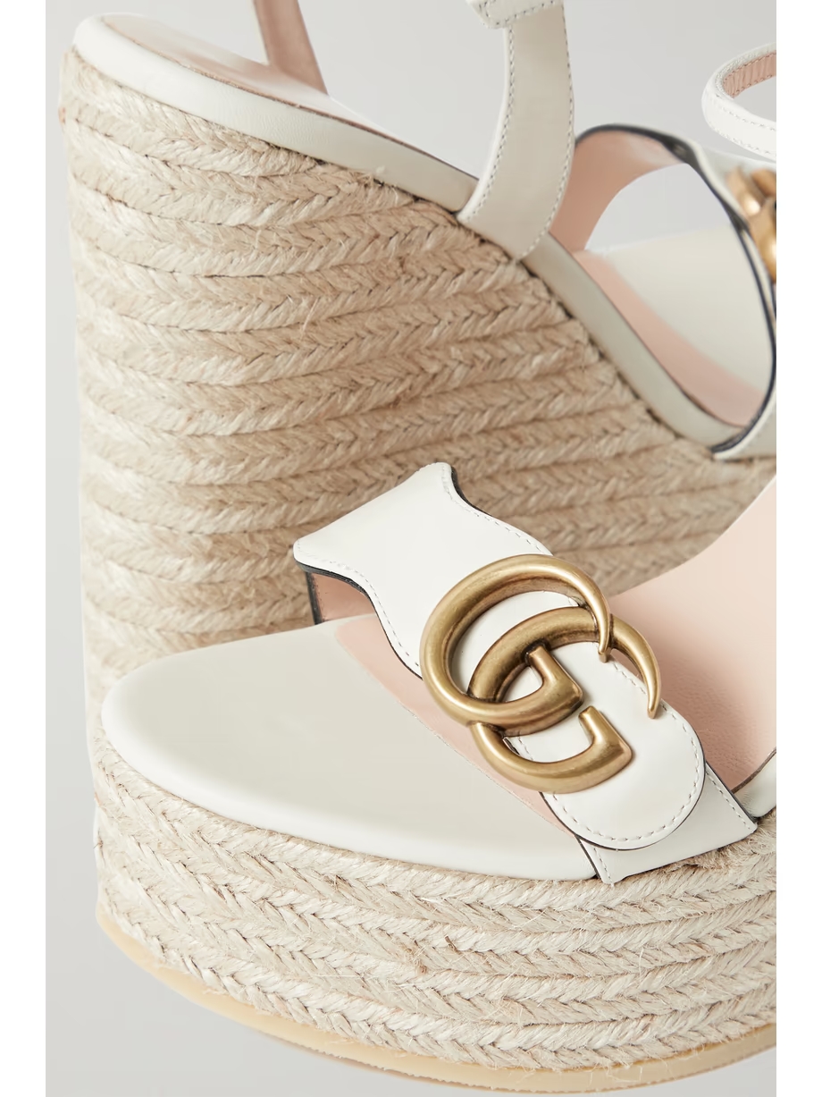 Aitana logo-embellished leather wedge espadrille sandals