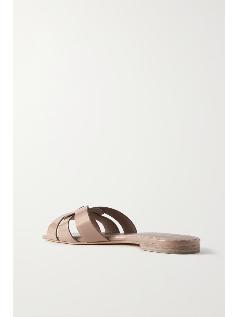 Nu Pieds woven patent-leather slides