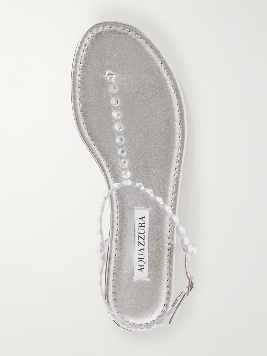 Tequila crystal-embellished PVC and metallic leather sandals