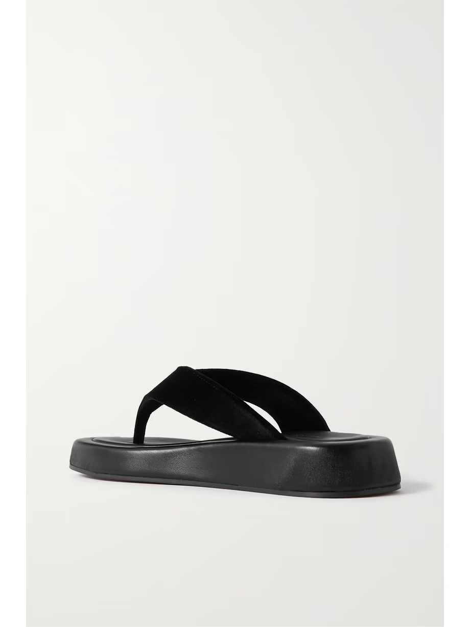 Ginza leather and velvet platform flip flops