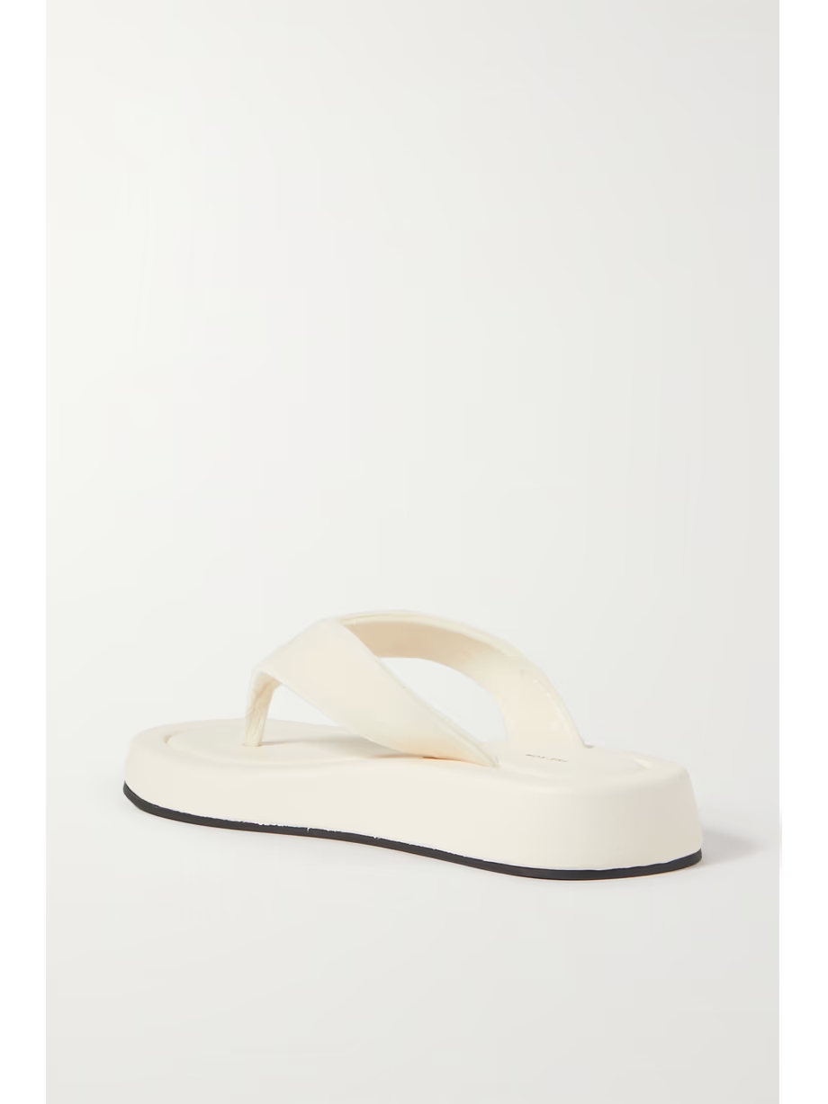 Ginza leather and velvet platform flip flops