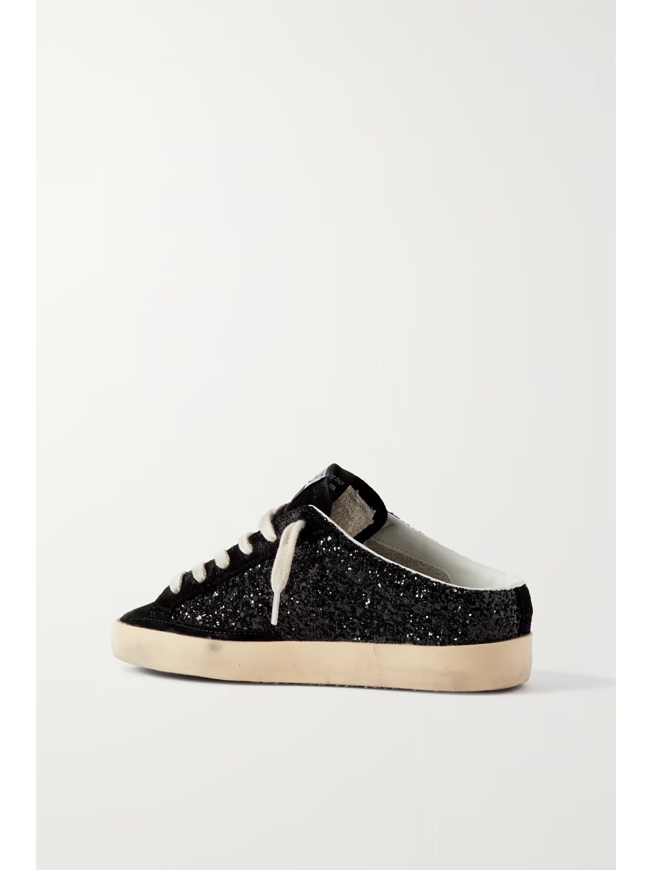 Super-Star Sabot distressed glittered leather and suede slip-on sneakers