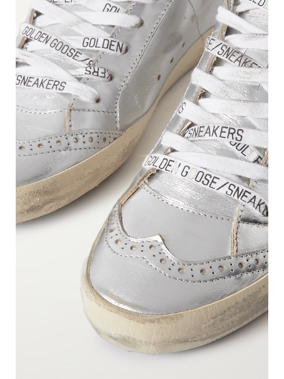 Mid Star distressed suede-trimmed metallic leather sneakers