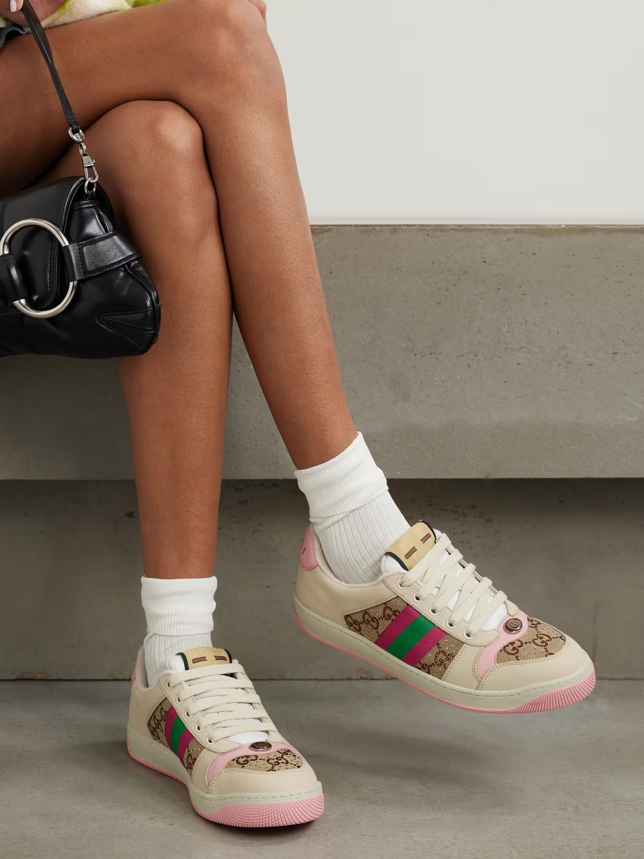 Screener embellished canvas and leather sneakers