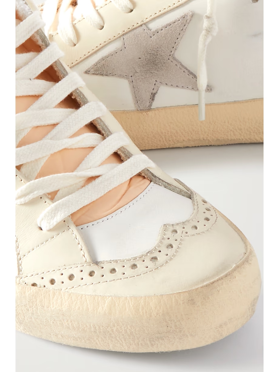 Mid Star distressed suede-trimmed leather sneakers