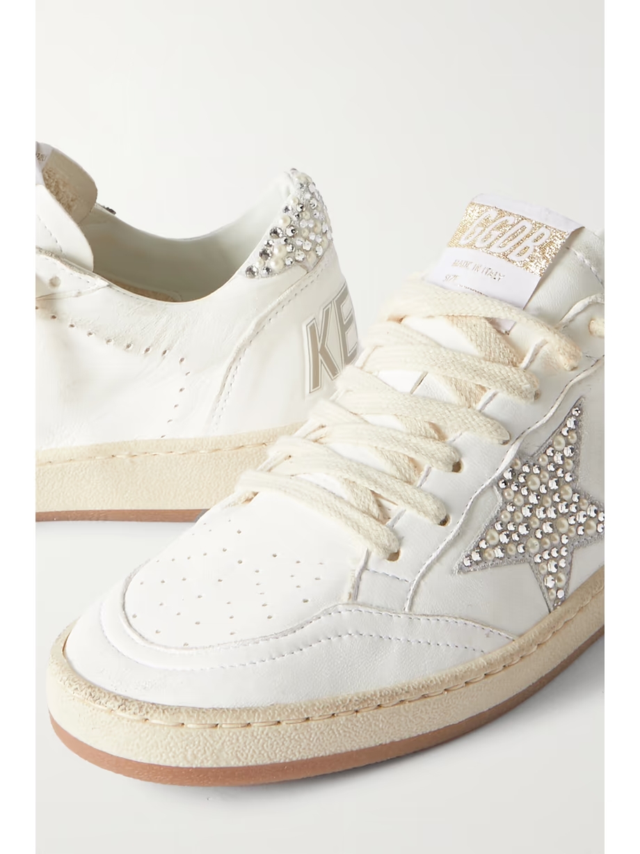 Ball Star shearling-lined embellished distressed leather sneakers